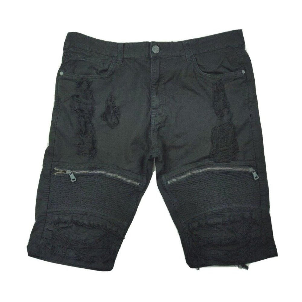 Smoke Rise Moto Jean Shorts Size 36 Black Destroyed Holes